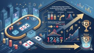 Современная иллюстрация с покерными фишками и математическими формулами для статьи о бонусах в покере