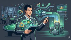 Современная иллюстрация платежных систем и финансовых инструментов для игроков в покер высоких ставок